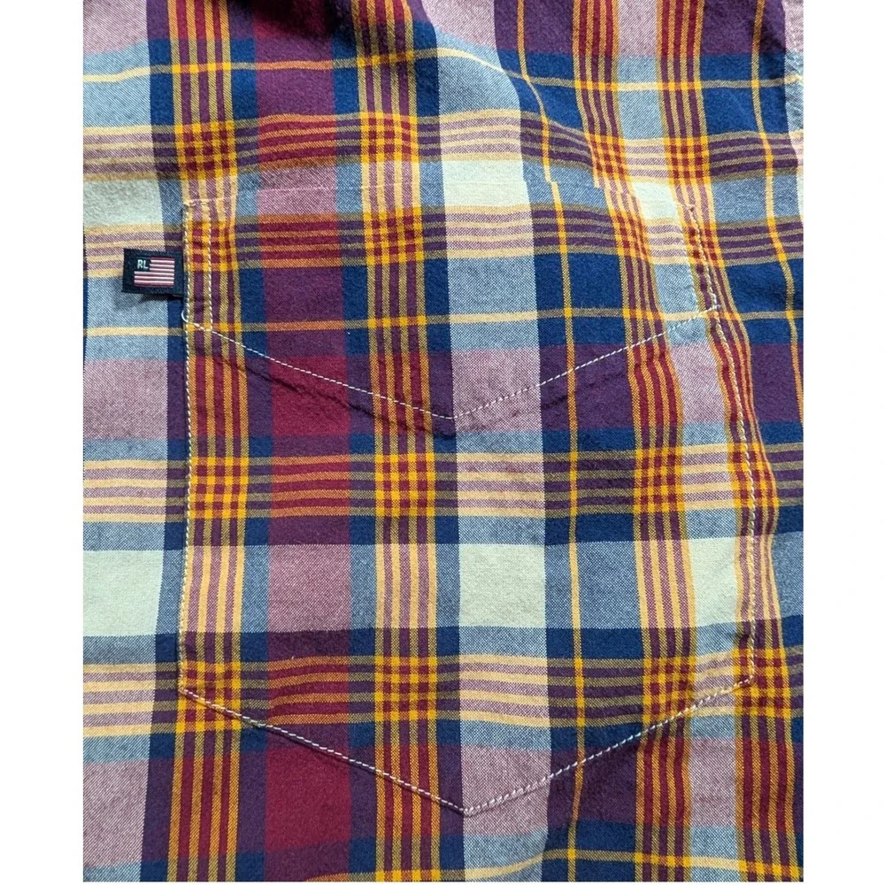 Polo Jeans Co Ralph Lauren Shirt Mens Large Red Blue Plaid Short Sleeve Cotton